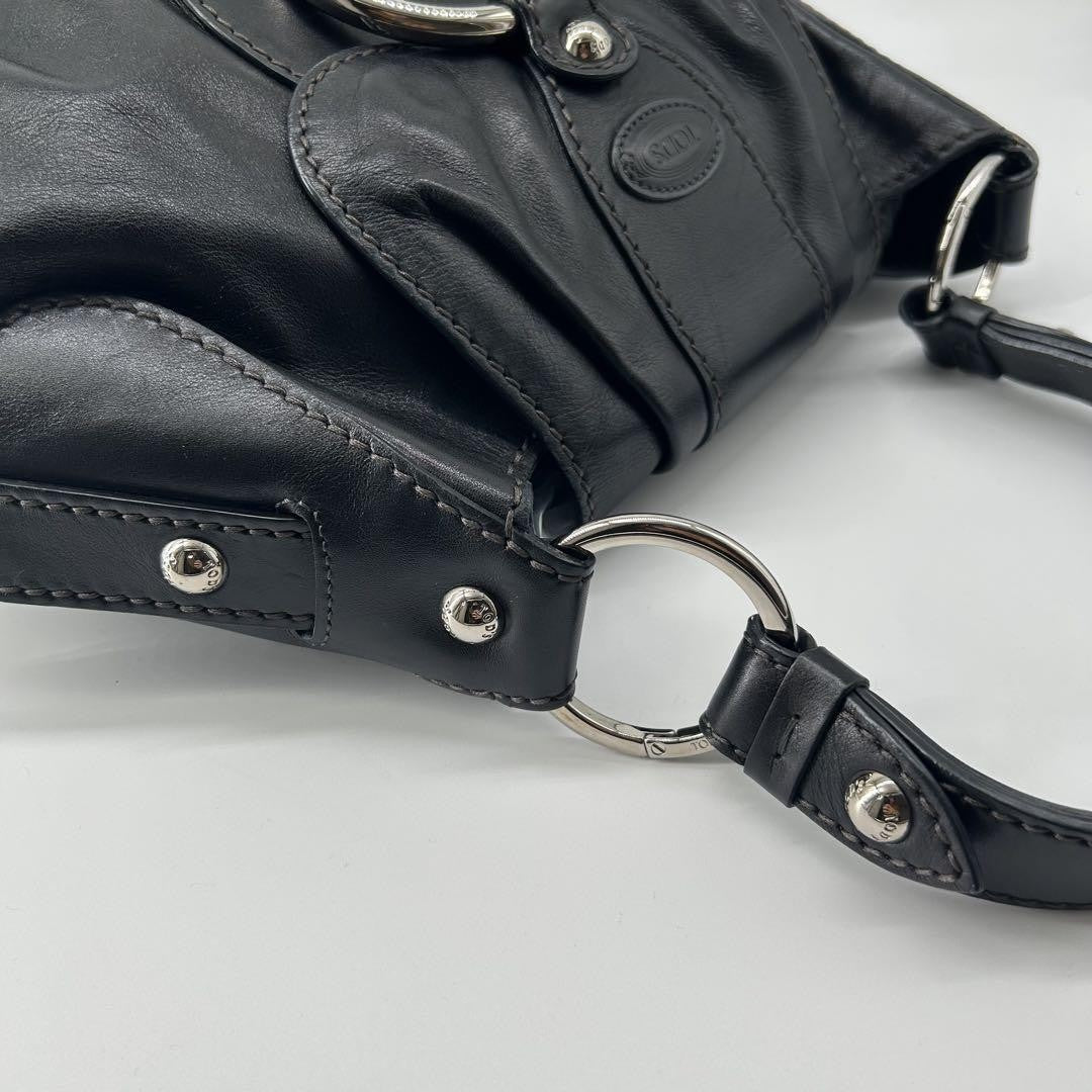 TOD'S Shoulder Bag Purse Leather Black Authentic