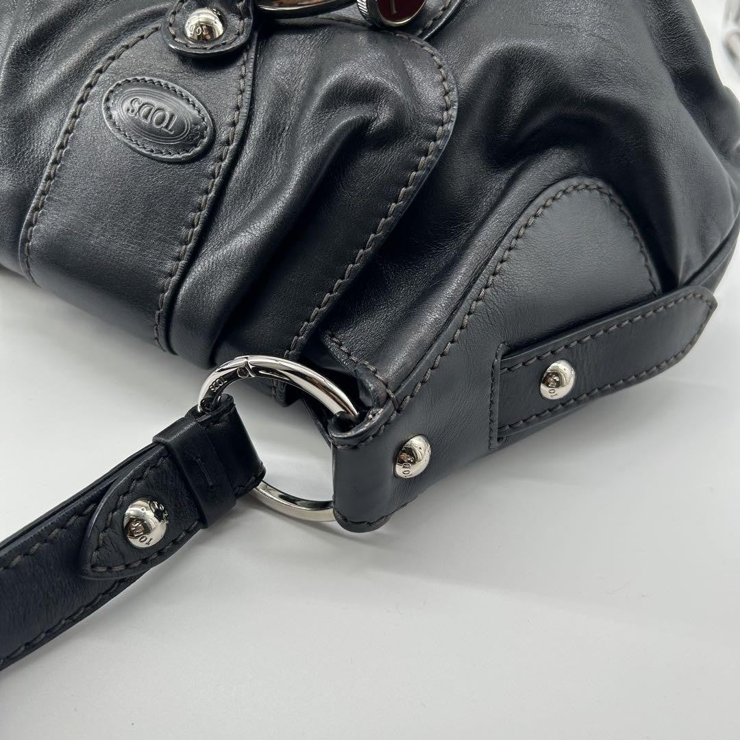 TOD'S Shoulder Bag Purse Leather Black Authentic
