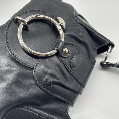 TOD'S Shoulder Bag Purse Leather Black Authentic