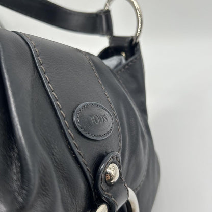 TOD'S Shoulder Bag Purse Leather Black Authentic