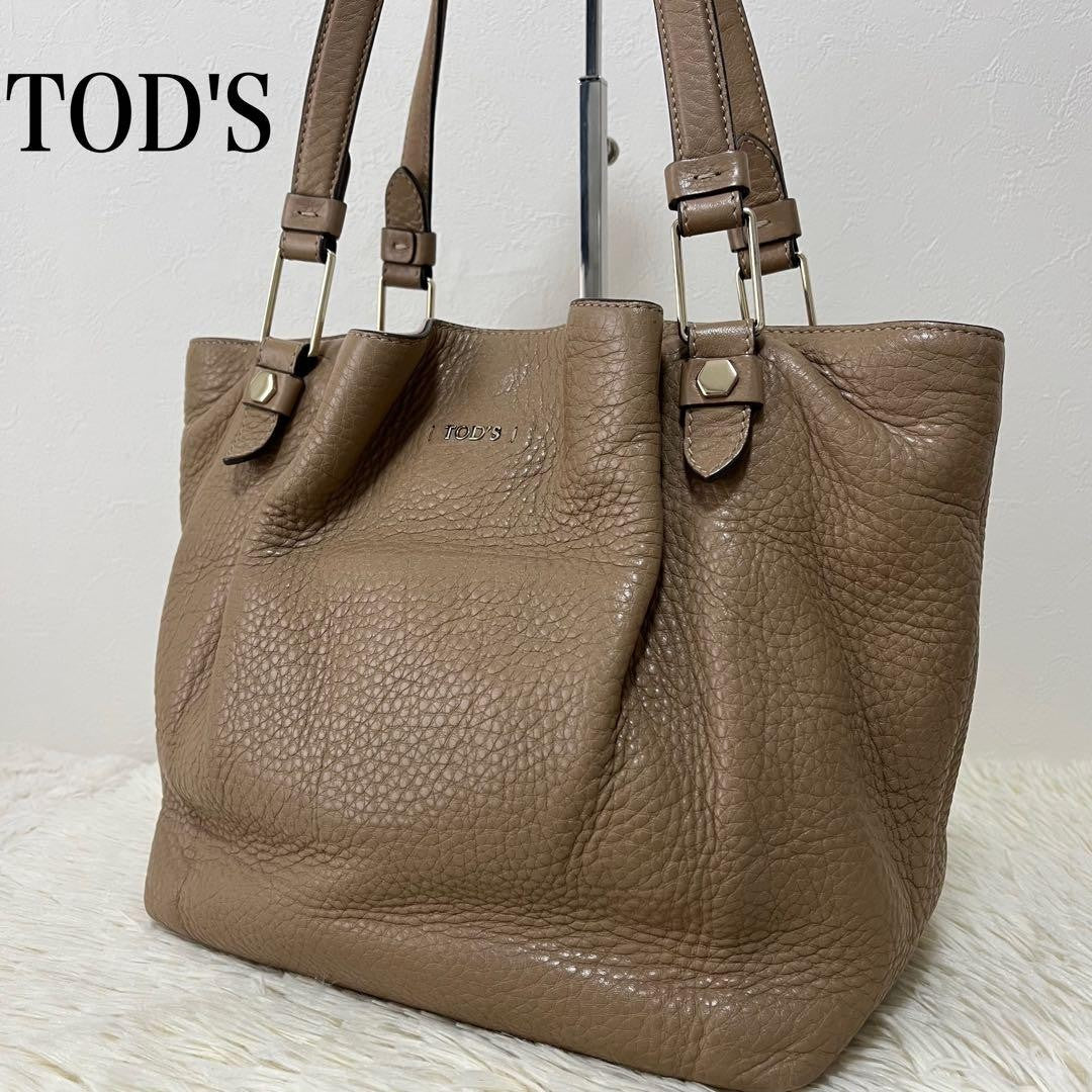TOD'S Hand Bag Tote Purse Leather Beige Authentic