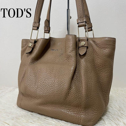 TOD'S Hand Bag Tote Purse Leather Beige Authentic