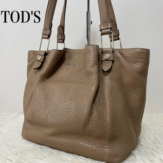 TOD'S Hand Bag Tote Purse Leather Beige Authentic
