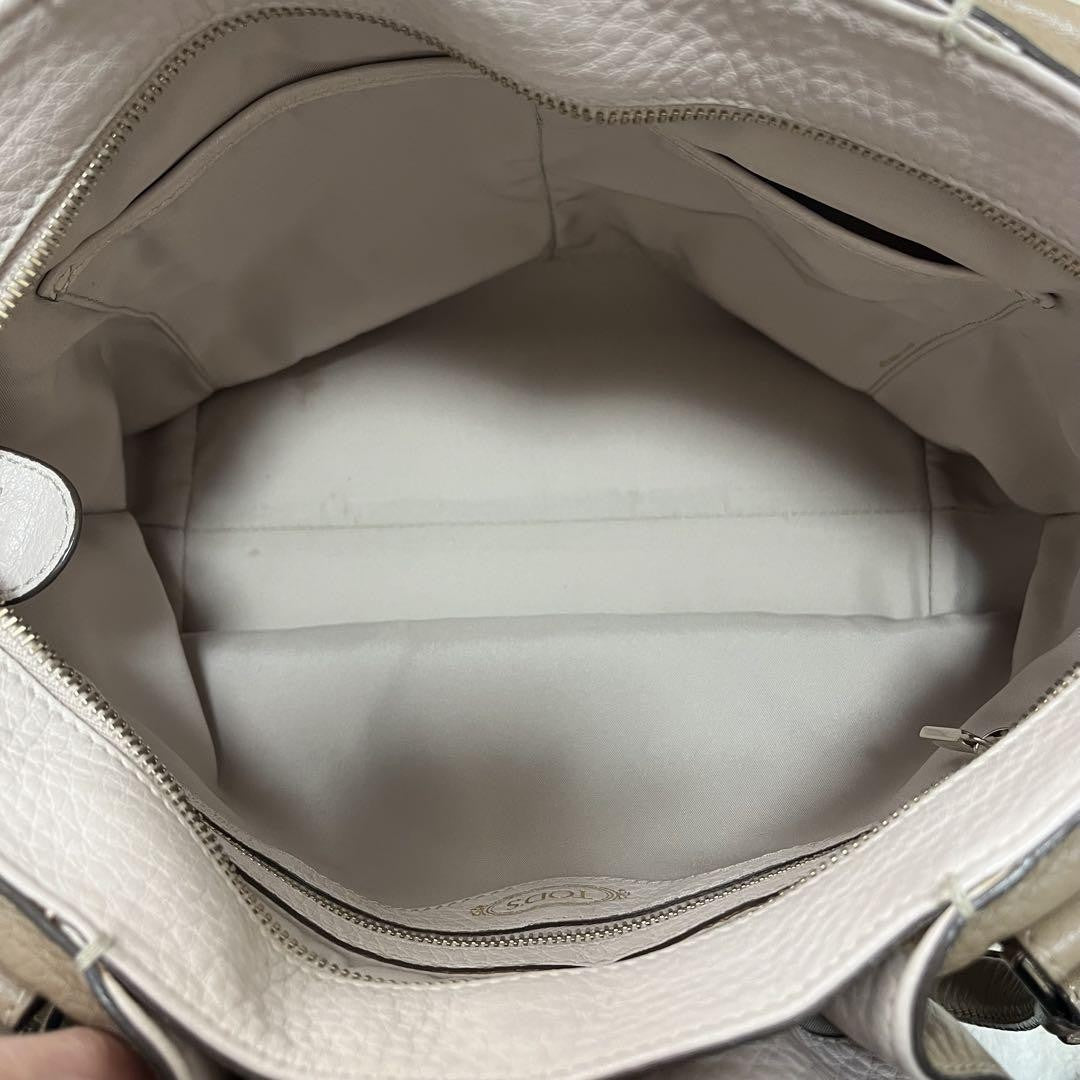 TOD'S Hand Bag Tote Purse Leather Beige Authentic