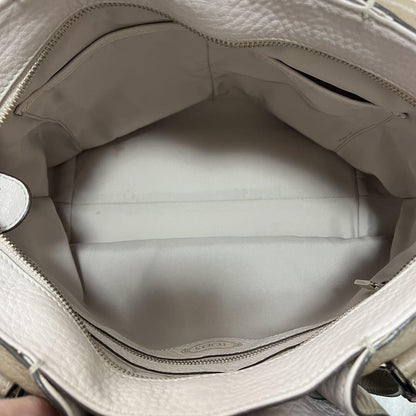 TOD'S Hand Bag Tote Purse Leather Beige Authentic