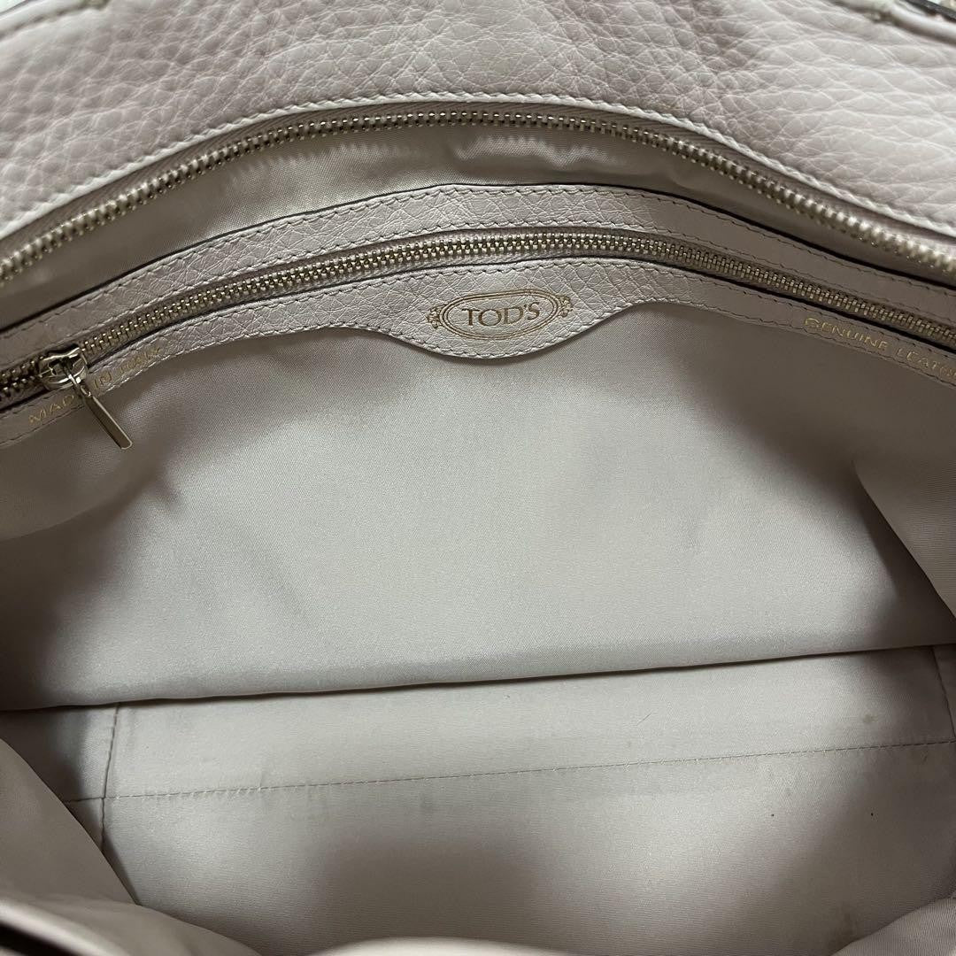 TOD'S Hand Bag Tote Purse Leather Beige Authentic