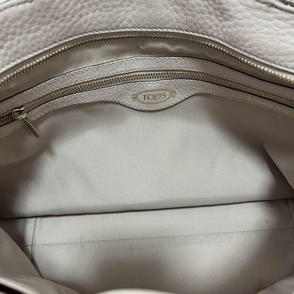 TOD'S Hand Bag Tote Purse Leather Beige Authentic