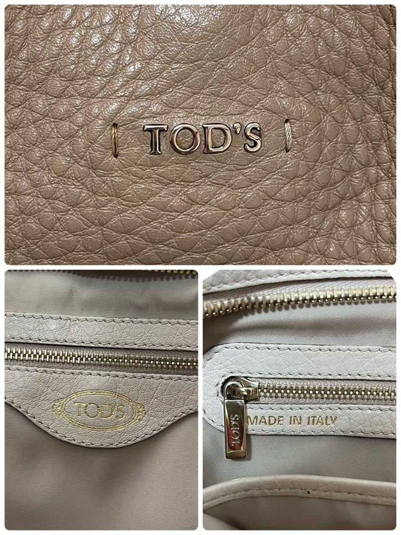 TOD'S Hand Bag Tote Purse Leather Beige Authentic