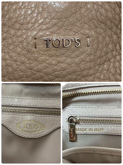 TOD'S Hand Bag Tote Purse Leather Beige Authentic