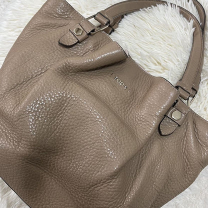 TOD'S Hand Bag Tote Purse Leather Beige Authentic