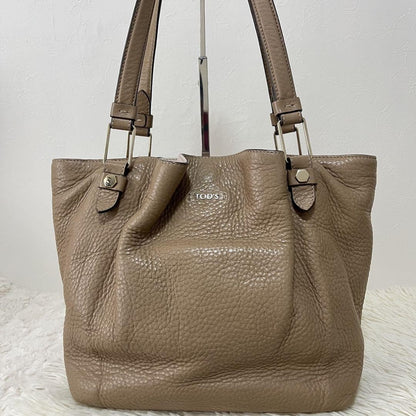 TOD'S Hand Bag Tote Purse Leather Beige Authentic