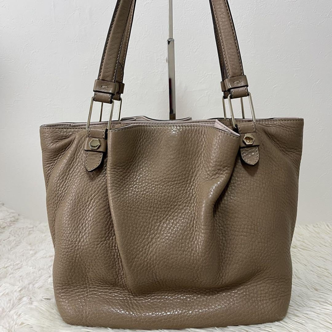 TOD'S Hand Bag Tote Purse Leather Beige Authentic