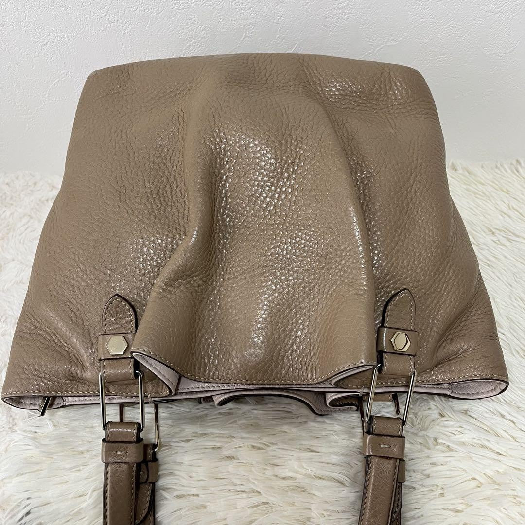 TOD'S Hand Bag Tote Purse Leather Beige Authentic