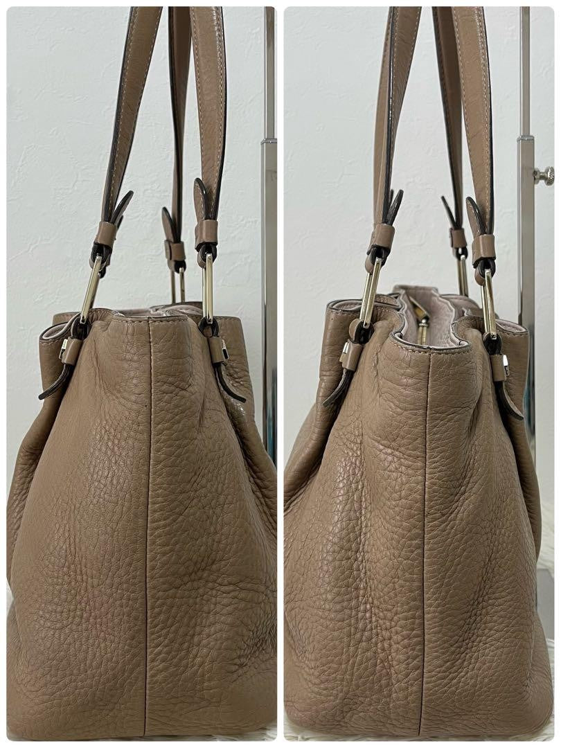 TOD'S Hand Bag Tote Purse Leather Beige Authentic