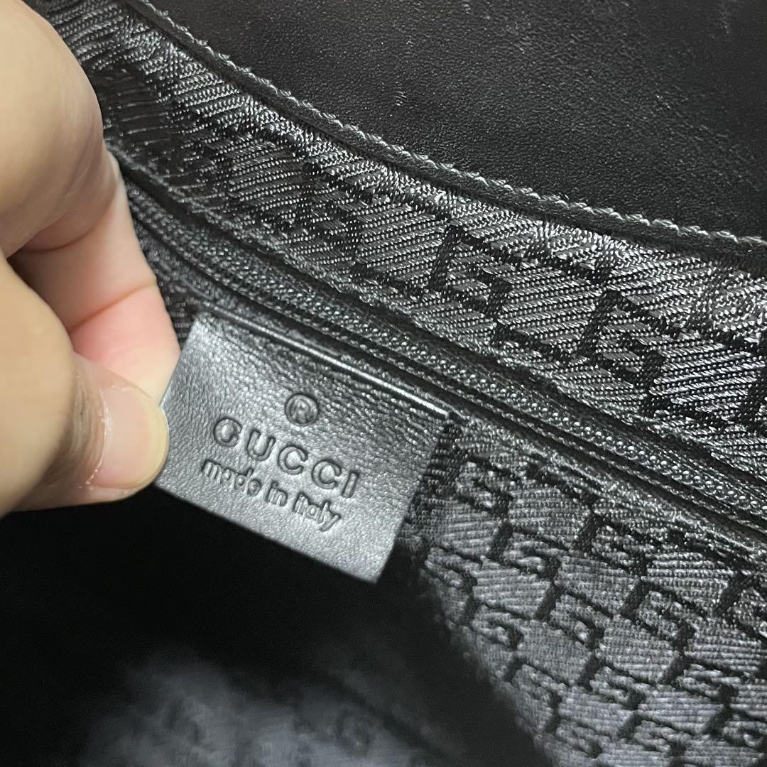GUCCI Shoulder Bag Purse Canvas Leather Dark Navy Black Authentic