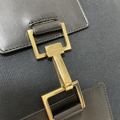 GUCCI Shoulder Bag Purse Canvas Leather Dark Navy Black Authentic