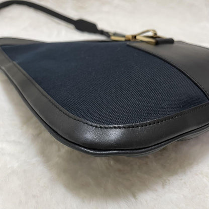 GUCCI Shoulder Bag Purse Canvas Leather Dark Navy Black Authentic