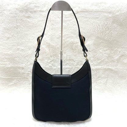 GUCCI Shoulder Bag Purse Canvas Leather Dark Navy Black Authentic