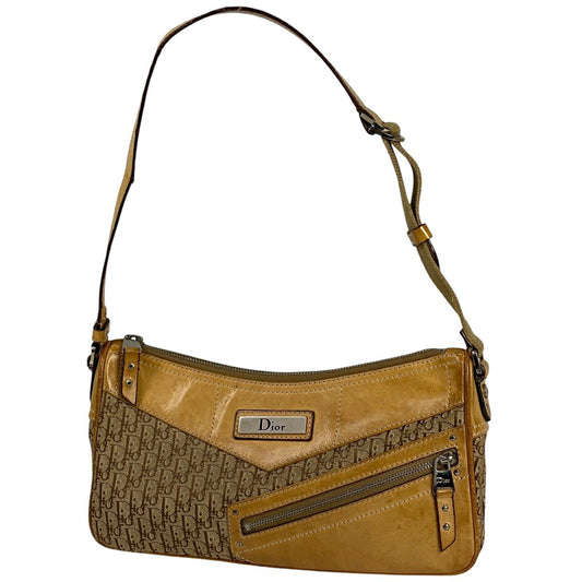 Christian Dior Shoulder Bag Purse Trotter Canvas Leather Brown Authentic