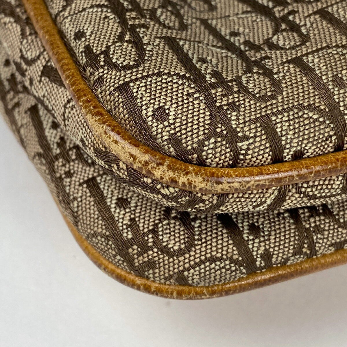Christian Dior Shoulder Bag Purse Trotter Canvas Leather Brown Authentic