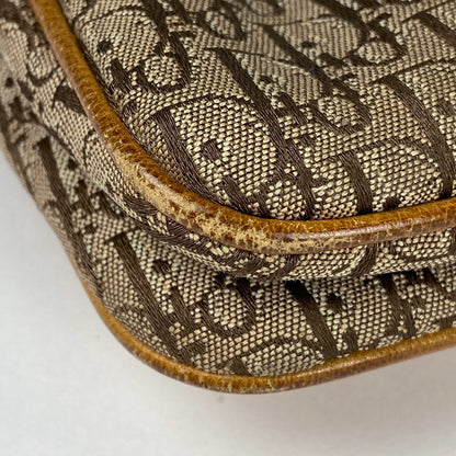 Christian Dior Shoulder Bag Purse Trotter Canvas Leather Brown Authentic
