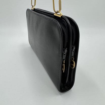 Christian Dior Shoulder Bag Purse CD Leather Black Authentic