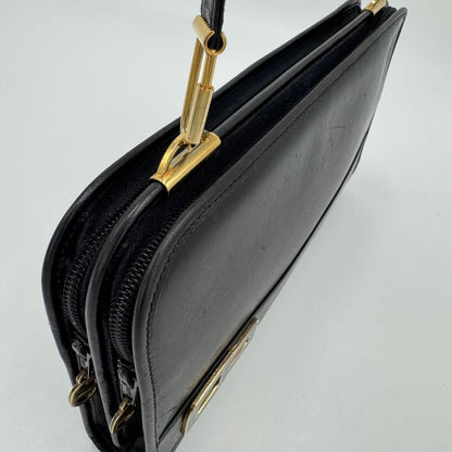 Christian Dior Shoulder Bag Purse CD Leather Black Authentic