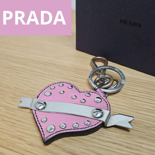 PRADA Key Ring Keychain Bag Charm Heart Pink Authentic