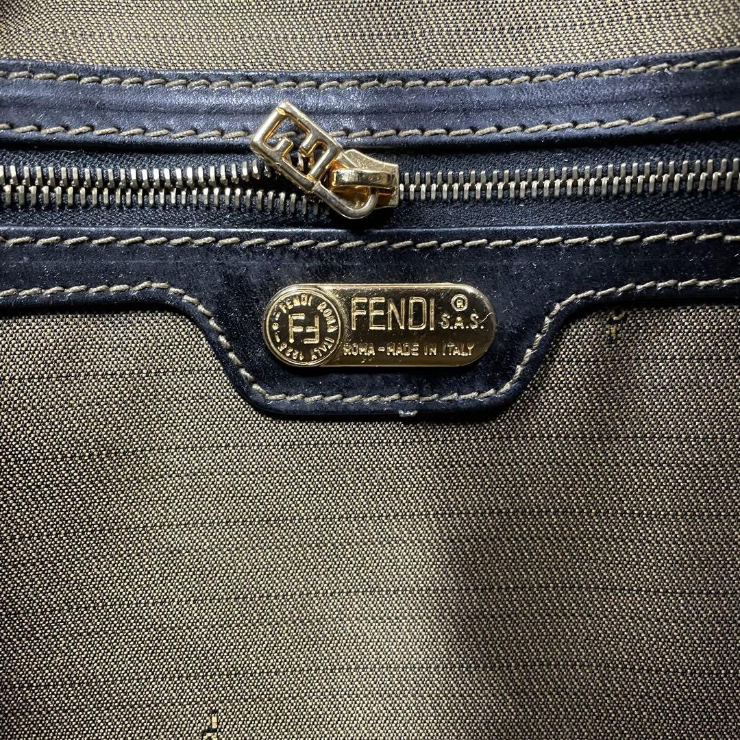 FENDI Hand Bag Tote Purse FF Zucca Canvas Leather Brown Black Authentic
