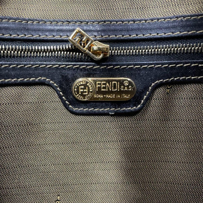 FENDI Hand Bag Tote Purse FF Zucca Canvas Leather Brown Black Authentic