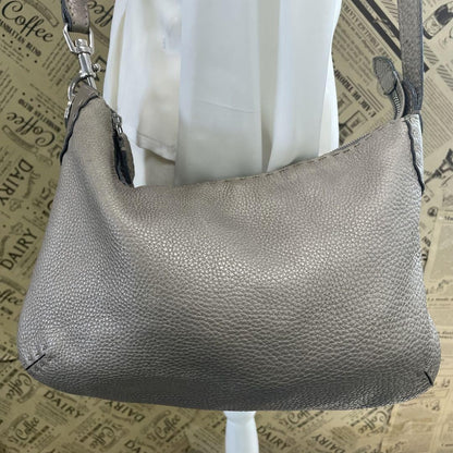 FENDI Shoulder Bag Purse Selleria Leather Greige Authentic