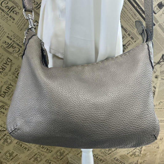 FENDI Shoulder Bag Purse Selleria Leather Greige Authentic