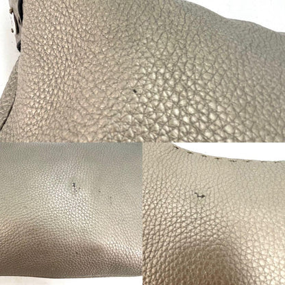FENDI Shoulder Bag Purse Selleria Leather Greige Authentic