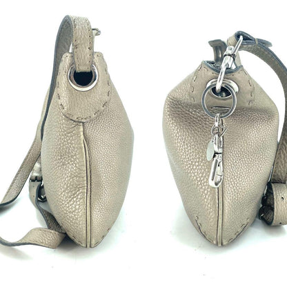 FENDI Shoulder Bag Purse Selleria Leather Greige Authentic