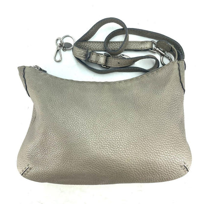 FENDI Shoulder Bag Purse Selleria Leather Greige Authentic