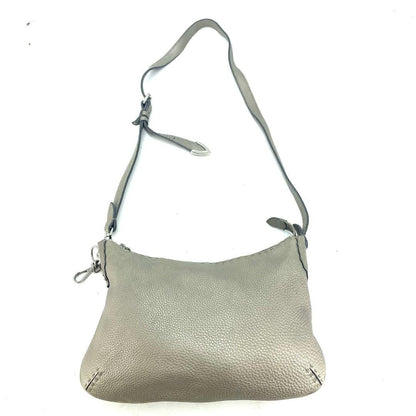 FENDI Shoulder Bag Purse Selleria Leather Greige Authentic