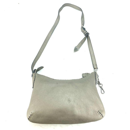 FENDI Shoulder Bag Purse Selleria Leather Greige Authentic