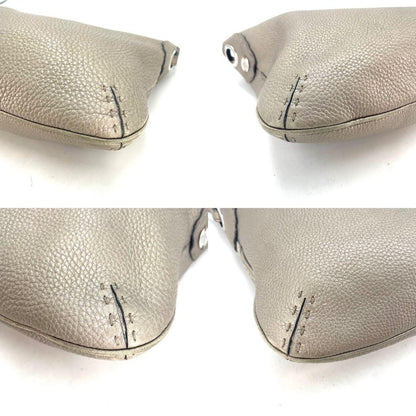 FENDI Shoulder Bag Purse Selleria Leather Greige Authentic
