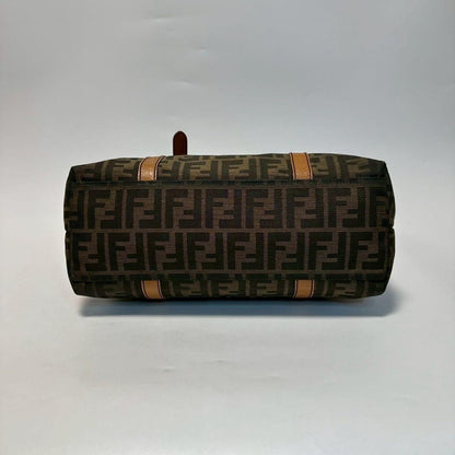 FENDI Hand Bag Tote Purse FF Zucca Canvas Leather Brown Authentic