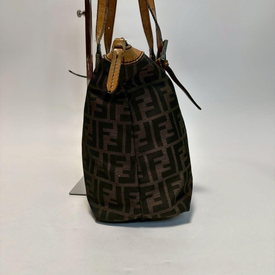 FENDI Hand Bag Tote Purse FF Zucca Canvas Leather Brown Authentic