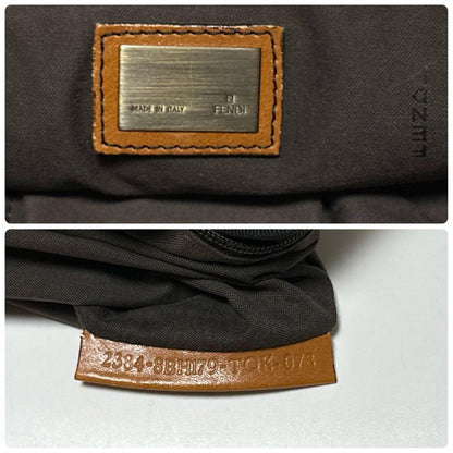 FENDI Hand Bag Tote Purse FF Zucca Canvas Leather Brown Authentic