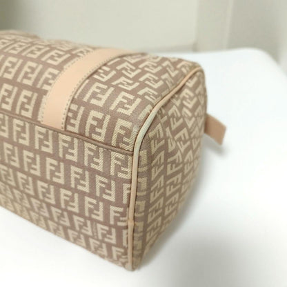 FENDI Hand Bag Tote Purse FF Zucchino Canvas Leather Pink Authentic
