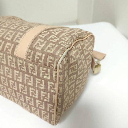 FENDI Hand Bag Tote Purse FF Zucchino Canvas Leather Pink Authentic