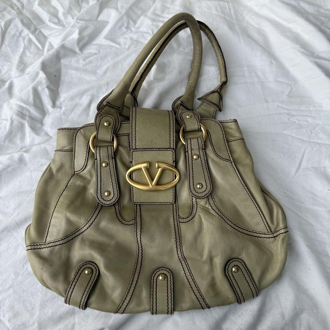 Valentino Garavani Hand Bag Tote Purse Logo Leather Authentic