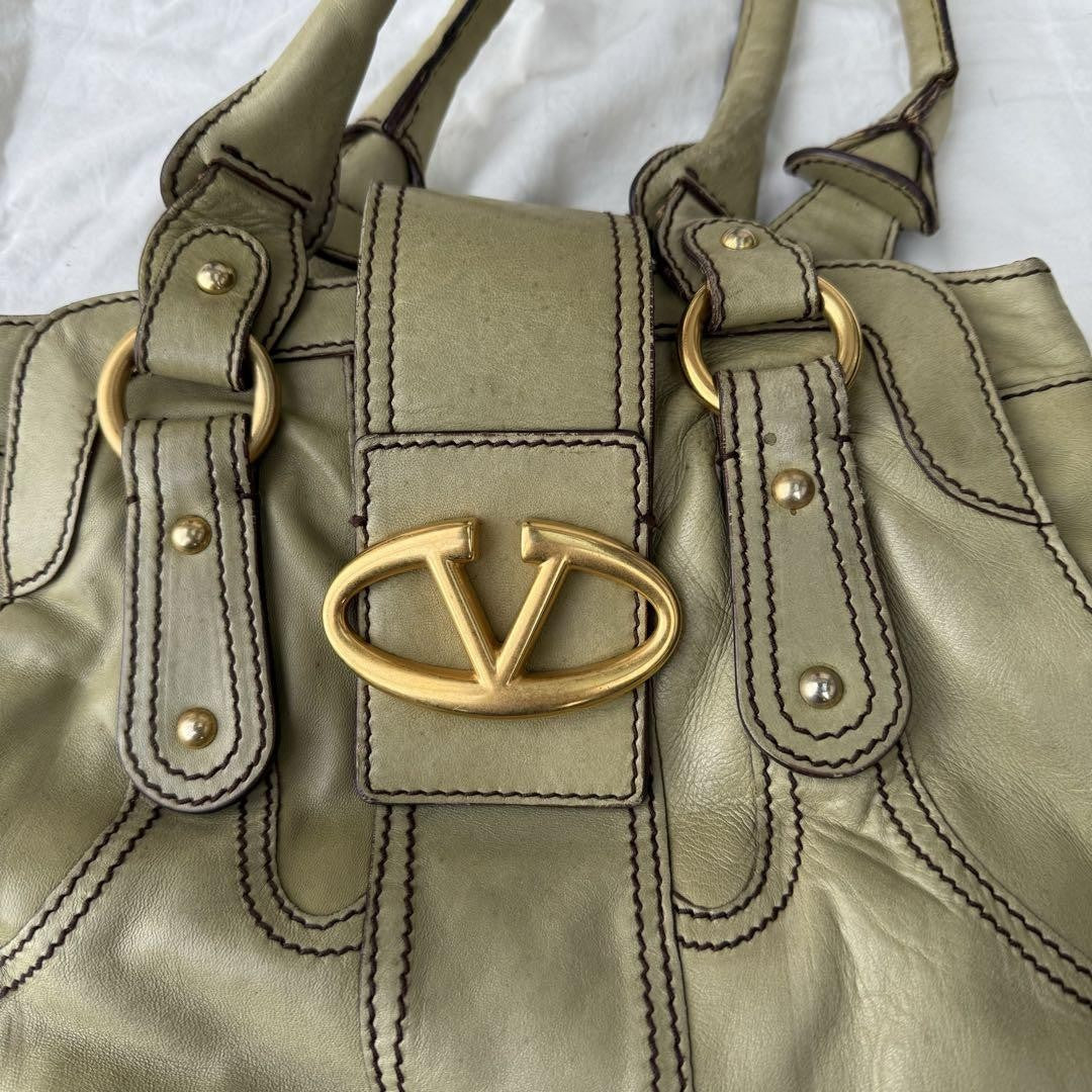 Valentino Garavani Hand Bag Tote Purse Logo Leather Authentic
