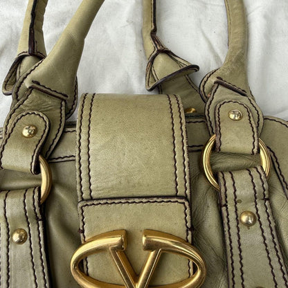 Valentino Garavani Hand Bag Tote Purse Logo Leather Authentic
