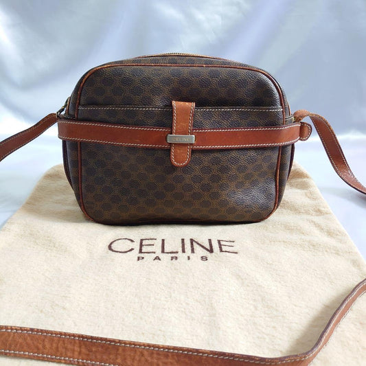 CELINE shoulder bag Purse Macadam Brown Used Authentic Women's