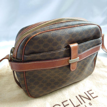 CELINE shoulder bag Purse Macadam Brown Used Authentic Women's