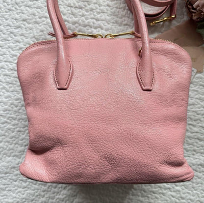 Miu Miu Hand Shoulder Bag Tote Purse 2way Logo Leather Pink Authentic