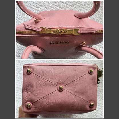 Miu Miu Hand Shoulder Bag Tote Purse 2way Logo Leather Pink Authentic